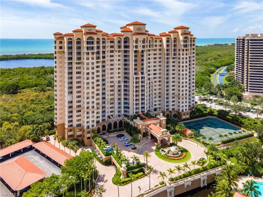 Luxury living in the coveted building of Cap Ferrat in Pelican Bay. This 3650 sq ft condo feels like a home boasting a 2 garage spaces, 4 bedrooms plus a den...all with terrace access, and 4 bathrooms with an additional 2325 sq ft of outdoor terrace space with your own spa! 1 of only 2 units in the building to offer these distinctive features.This property allows the unique opportunity to enjoy morning coffee on the eastern terrace at sunrise that overlooks a waterfall atrium and then a glass of wine can be savored on the western terrace reveling in the Florida Gulf sunset.The private elevator opens to an abundance of natural light throughout the property.No need for concern during hurricane season as this property has impact resistant windows & the building is on a generator.This desirable building features a fitness center, resort style pool, spa, health club, saunas, steam rooms, massage rooms & so much more.Last but not least you are moments away from the tram station providing access to the private Pelican Bay beach with chair/umbrella service & 2 restaurants situated along the Gulf.This is an opportunity to experience the finest luxury resort style living Naples has to offer.