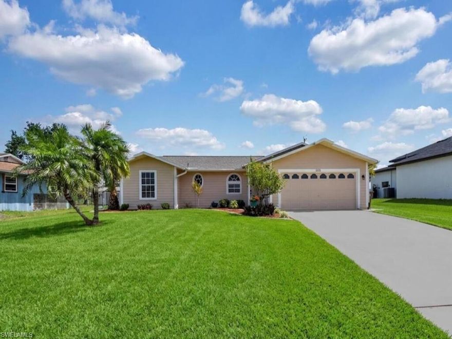 Welcome to this beautifully maintained pool home in Northeast Cape Coral! This 3 bed, 2.5 bath home features a spacious and functional layout designed for comfortable Florida living.

Step inside to an open-concept design with vaulted ceilings and abundant natural light. The kitchen is well-appointed with modern cabinetry, stone countertops, and newer appliances, seamlessly connecting to the main living area—perfect for both everyday living and entertaining.

The split-bedroom floor plan provides privacy, with a generously sized primary suite featuring vinyl plank flooring and direct access to the lanai and pool area. The primary bathroom offers dual sinks and a relaxing combination shower and tub.

Enjoy the best of outdoor living with a large fenced lanai and tiled pool area—ideal for soaking up the Florida sunshine or hosting family and friends. The oversized yard offers plenty of space to create your own outdoor oasis.

Recent upgrades include a BRAND NEW ROOF and ELECTRIC PANEL, offering added peace of mind.

Conveniently located with easy access to shopping, dining, and everyday essentials, this home is the perfect place to enjoy the Cape Coral lifestyle.

Don’t miss your opportunity to make this one your own!