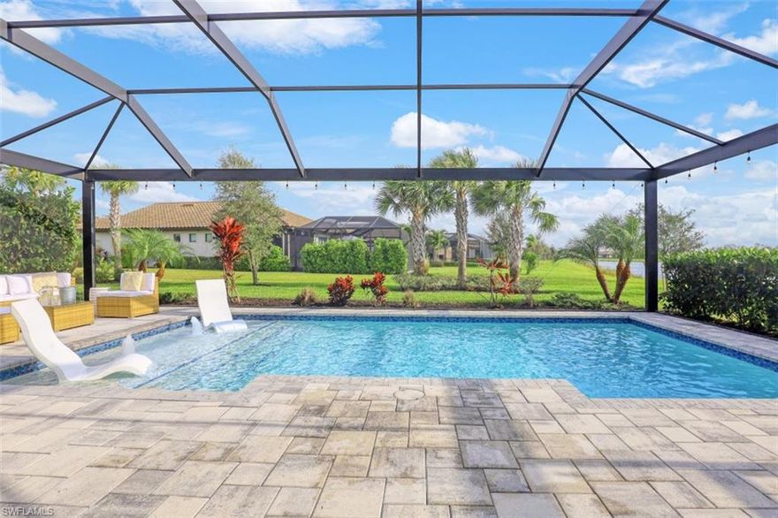 FULLY FURNISHED, MOVE-IN READY WITH IMMEDIATE OCCUPANCY! Welcome to paradise in the highly desirable community The Place at Corkscrew. Stunning 4-bedroom, 3 bath Trevi home with custom heated saltwater pool and lake views. Enjoy watching the sunrise on your extended lanai. Beautiful plank tile throughout the great room, accent walls in foyer and guestroom, and a generator! The Trevi floor plan offers 2,032 square feet of flexible living space. The Master bedroom suite includes two walk-in closets and a bathroom with dual sinks, a large soaking tub and separate shower. The spacious kitchen is open to the great room, making it the ideal layout for entertaining. Relax with all the amenities The Place has to offer including a Resort style Pool with a 100' Waterslide, Spa, Bourbon Bar, Indoor Restaurant, Cafe, Outdoor Bar, Fitness Center, Movement Studio, Childcare Tennis, Pickleball, Bocce, Basketball, Playground, Dog Park, Spa Services, Two 24/7 Manned gates