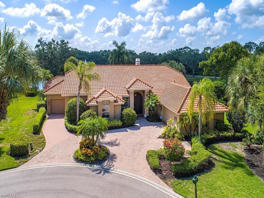 H6329- Expansive lake/fountain views are the first thing you notice when you walk through the door of this beautiful 4 bedroom/den, 4 bath Arthur Ruttenburg home. Located on a quiet cul de sac this home has much to offer!Volume ceilings and crown moldings are just a few of the upgrades that will catch your eye.Primary suite with large walk in closet and it's own sitting room/den makes a wonderful sanctuary for you.The split bedroom floor plan, with a dedicated bathroom for each bedroom,offers privacy for you and your guests. A formal dining area, along with eat in kitchen allows plenty of room for all your entertaining needs.The expansive lanai with outdoor kitchen makes your outdoor living a dream! Both the original 2 car garage and the additional 4 car garage are air conditioned.The additional garage can be used for parking or as a 'flex space'-the choice is yours!This house is ready for your personal touches!Pelican Landing is amenity rich with Pickleball, Har Tru Tennis courts, private beach club, fitness center, bocce ball, community center, and canoe/kayak launch. Close to shopping, fine dining and the airport, this home, with it's great view and location will not last long!