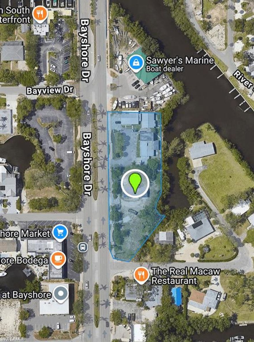 Supreme location on Bayshore Blvd. with Gulf Access, close to 41 and minutes to Downtown.
This property combined with Parcel ID # 71780240009 has a lot size of 1.02 acres with 310+ ft of frontage to Bayshore and Gulf access in the back. 
Mix use property with C4 uses. Hotel, Apartments, Commercial or both.
One of the last spots in Naples with Gulf access and 2 miles from 5th Avenue.
Bayshore already booming with Celebration Park, Rebeccas Wine Bar, Botanical Gardens, 7th Social restaurant and much much more coming soon.
Enjoy the new Boardwalk to Sugden Park were you have access to all kind of water sports, tennis, pickleball and lots of recreation for the family.
