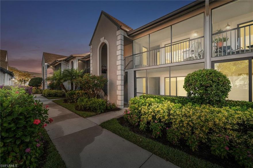 Perfectly positioned in the heart of Naples, Countryside Verandas in the community of Countryside offers an exceptional location just minutes from downtown’s vibrant dining and shopping scene, world-renowned Gulf beaches, and everyday conveniences. From the charm of Fifth Avenue South to waterfront dining and boutique shopping, everything that defines the Naples lifestyle is right at your fingertips. This second-floor residence is being offered turnkey and includes a golf membership, providing immediate access to the community’s championship course and making it easy to begin enjoying the Countryside lifestyle from day one.

Thoughtfully designed with a desirable split-bedroom floor plan, this 2-bedroom, 2-bath home offers privacy and comfort for both owners and guests. The guest bedroom and bath are positioned toward the front of the residence, while the owner’s suite is privately tucked away at the rear, creating a peaceful retreat.

Outdoor living is truly a highlight, with screened patio areas at both the front and rear. The front screened entry offers a welcoming space to relax and enjoy refreshing cross-breezes, while the expansive rear screened patio showcases tranquil lake and golf course views—an ideal backdrop for morning coffee or unwinding in the evening as the sun sets over the fairways.

Inside, the spacious living and dining area is warm and inviting, complete with a wet bar that makes entertaining effortless. Sliding glass doors open to the rear screened patio, seamlessly extending your living space outdoors. The kitchen features a convenient pass-through to the dining area, maintaining connection while offering a distinct and functional workspace. A separate laundry room within the residence adds everyday convenience.

The owner’s suite is a serene sanctuary, highlighted by large windows framing beautiful water and golf course views, along with private access to the rear screened patio. The en-suite bath features a shower and dual-sink vanity. The guest bathroom, located just across the hall from the guest bedroom, includes a shower/tub combination and single-sink vanity.

Countryside is celebrated for its outstanding amenities and vibrant community atmosphere. In addition to championship golf, residents enjoy tennis courts, pickleball, bocce, a lap pool, putting green, racquetball, sauna, and a clubhouse filled with social events and activities throughout the year.

With turnkey convenience, included golf membership, picturesque views, and an unbeatable Naples location, this residence presents a wonderful opportunity to personalize the space while fully embracing the Southwest Florida lifestyle.