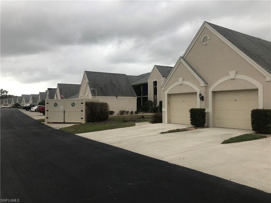 Two Bedroom with Den and on a QUIET Kelly Cove Drive Location! Home is being sold ASIS. We are told association is replacing the drywall, electrical and broken window. THE NEW AIR CONDITIONER is already installed! The beautiful 24 inch tiled floors in the kitchen and baths remain along with the wood tile in the living room and den. Front lanai has acrylic sliding doors and steel electric shutters. Rear lanai has electric storm shutters. 65 inch television included and is located in the garage. Granite counters from the kitchen and baths and other salvageable items such as sinks and toilets remain. Kitchen items boxed up and in garage. OWNER IS INSTALLING THREE NEW HURRICAN IMPACT WINDOWS in the master bedroom. Upgrades include high end lighting and fans. Mold remediation has been completed!  This home is one of the best values in Kelly Greens. Just a few months ago these homes were selling for $400,000!  Excellent  opportunity for an owner or investor to pick their own finishing touches and receive an immediate jump in equity.  Home has an excellent view of golf course from the private lanai. Seller is only aware of one assessment of $2500 to condo association, which has been paid.