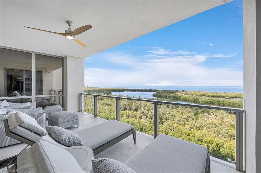 Welcome to your fabulous home in the sky! Rarely available, this 10th-floor unit in Pelican Bay is the epitome of the best in new construction high-rise living! Mystique offers incredible Gulf of Mexico views, sunsets to the west, and city views with breathtaking light to the east! Arriving through your private elevator, luxury awaits you. This reimagined unit with unsurpassed finishes was recently completed by Ford's Custom Tailored Construction in early 2024. Offered fully furnished, this home boasts European Oak Legno Bastone flooring throughout, with upgrades that are too many to list here but outlined in the broker's notes. The floor-to-ceiling glass allows the maximum amount of natural light to flow from east to west in this stunning home! Featuring three bedrooms and four baths, the primary suite offers a sizeable additional office/seating area with access to the balcony as the Gulf of Mexico beckons. The additional guest bedrooms are both en suite and offer the exemplary finishes and textures carried through the residence. The den can double as an extra bedroom with a hidden queen Murphy bed or just provide added privacy with a touch of a switch. The impressive chef's kitchen with natural gas and an oversized island complete this stunning move-in-ready home! The two parking spaces are conveniently located close to the building entrance on the second level of the secured garage with controlled access. The amenities at Mystique include a 24-hour front desk concierge, beautiful common areas including a library, billiards room, movie theatre, resort-style pool and spa, tennis courts, and guest suites when needed. The community of Pelican Bay offers all the lifestyle features one could want, with full beachfront amenities, restaurants, a fitness center and commons, and endless stretches of white sandy beaches! Come see this outstanding property today and begin living the best of the Naples lifestyle!