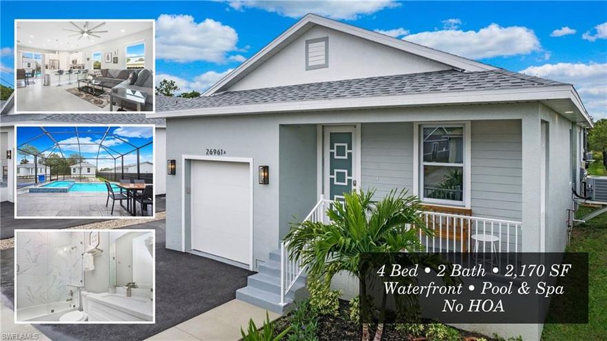 Discover this canal-front residence located on Riverside Drive in Bonita Springs. Offering 4 bedrooms, 2 bathrooms, and approximately 2,170 square feet of living space, this home features a practical split-bedroom floor plan well-suited for both full-time living and rental use.

The interior includes tile flooring throughout, impact-resistant windows and doors, and an open living and dining layout that provides a bright and comfortable living environment. The kitchen is equipped with modern appliances and flows naturally into the main living areas.

Outdoor amenities include a private below-ground pool and spa, ideal for enjoying Florida living year-round. The canal-front setting provides a peaceful backdrop while still being close to Bonita Beach, shopping, dining, and major commuter routes.

With no HOA restrictions and zoning that supports short-term rentals, this property offers excellent flexibility for investors, second-home buyers, or owner occupants seeking a waterfront lifestyle in Bonita Springs.