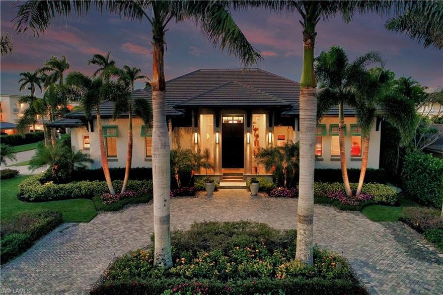 H.12826 - Step out of your front door and onto a sidewalk that leads directly to the Gulf!  Designed by Falconer Jones and built by Knauf-Koening, Naples’ most coveted building team, this home expertly blends modern elegance with a casual coastal feel.  After entering through the double mahogany doors, you’re met with a soaring 19 foot ceiling, Legno Bastone oak floors, and an expansive great room.  Tucked away toward the rear of the house is a well-appointed kitchen with Ruffino cabinetry, sleek quartz countertops, Wolf-Sub Zero appliances, butler’s pantry, and a charming breakfast nook.  Large sliders give way to a luxurious pool and spa area designed to maximize your outdoor experience.  Flanked by the master suite, an impressive Cabana room, a summer kitchen, and outdoor living space with electric screens and shutters, your tropical paradise will never be far away.  This home is only two years old and better than new construction, as its meticulous owners have fitted out the closets and installed tasteful window treatments allowing the new owners to move right in. CLICK THE “VIRTUAL TOUR” FOR A BETTER LOOK AT THIS PROPERTY.