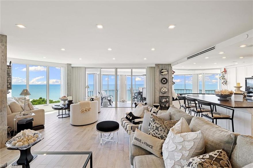 Enjoy year-round stunning sunsets in this 7th-floor condominium at exclusive Contessa at Bay Colony. With over 2,100 square feet of thoughtfully renovated and decorated living space, this condominium features an open floor plan with 2 bedrooms and 2.5 baths, wet bar area, plank tile throughout, Wolf and Sub-Zero appliances, large lanai with direct views of the Gulf of Mexico. Both bedrooms have a screened lanai with ocean views. Contessa's lobby, social room and fitness center were renovated in 2022. The fitness center boasts top-of-the-line equipment and a separate pilates room. Enjoy relaxing in a lounge chair or take a water aerobics class in Contessa's saltwater pool, which is just steps away from direct access to a private beach area. Bordered by mangroves, Contessa has a private tennis court, outdoor fireplace and a grilling area. The building has a 24-hour staffed front desk and a full-time resident manager. Bay Colony residents have exclusive access to a private beach club and tennis club in addition to all amenities of Pelican Bay, including three oceanfront dining clubs, tennis club, fitness club, 2 miles of beaches, miles of nature trails, bike paths and canoeing.