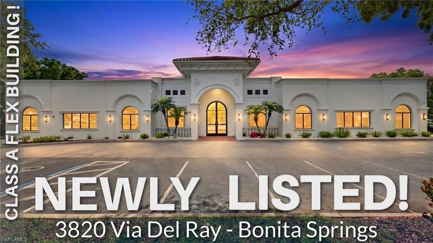 ABSOLUTELY STUNNING “CLASS A” QUALITY, 6100 SQUARE FOOT FLEX BUILDING IN PRIME LOCATION OFFERING IMPRESSIVE SPACE FOR OFFICE, SHOWROOM, CORPORATE HOSPITALITY, WAREHOUSE, LIGHT INDUSTRIAL MEDICAL AND MORE!! This is an outstanding opportunity for any business wanting to STAND OUT from the crowd and make a SOLID AND GRAND FIRST IMPRESSION! Building is currently setup with a large and gorgeous reception with soaring 18 ft. coffered ceilings, 9 private offices of various sizes (all wired with RJ45 connectors), 2 top-tier kitchens, large entertaining flex space off the main kitchen, huge flex/warehouse/storage space, large garage/receiving/warehouse space with 14 ft overhead door and 4 luxury bathrooms. Building has been modernized and lavishly updated over the past few years including new marble flooring, crown moulding, interior and exterior paint, interior and exterior lighting, 2 new kitchens, all new bathrooms, “statement piece” 12 ft tall, iron entry double doors, remote blinds, plantation shutters, epoxy garage floor, new tankless water heater, all new landscaping and much more! Roof was done in 2017 and all windows are impact rated! Plenty of parking with wide parking spots for 20+ cars. Concealed Dumpster area in place. Building is located in an ideal setting of Vanderbilt Office Park providing peace and tranquility but just steps to Vanderbilt Beach Road with convenient access to both Bonita Springs and Naples!! Perfectly placed in the corner of the business park this building offers privacy form the neighboring buildings. Annual Fees for Vanderbilt Office park are $2,000.0.00 per year. Call for a private showing of this truly special offering!!