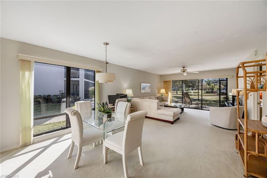 First-floor end unit condo in Naples, FL, offered furnished/turnkey and ready for your personal updates. This 2-bedroom, 2-bath residence offers 1,245 sq. ft. of living space, desirable southern exposure, and a large screened lanai with extra storage, located just steps from the community pool. The functional floor plan includes an additional dinette area off the kitchen, with tile flooring in the kitchen, foyer, and dinette and carpet in the living area and bedrooms. The primary suite features a walk-in closet and private bath. Conveniently located close to shopping, dining, and Naples’ famous white sandy beaches, this condo presents a great opportunity for buyers seeking a first-floor condo, seasonal retreat, or investment property in Naples. Bring your family and start making new memories today!