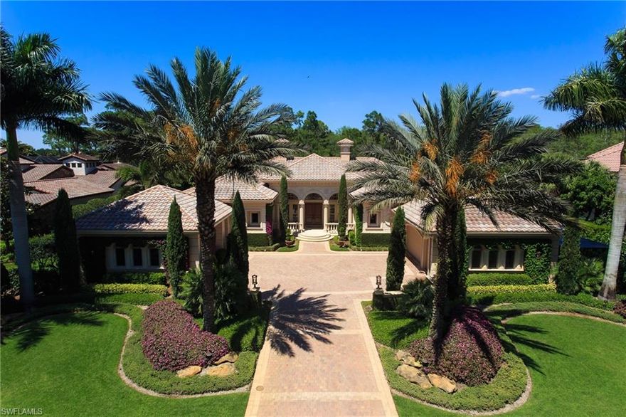 Enjoy tropical paradise views in this extraordinary estate home in Padova of Mediterra emphasizing luxury, comfort and privacy with serene preserve views from the lanai. Upgraded features include volume tray ceilings, expansive glass windows, indoor/outdoor sound system, integrated lighting, top of the line home security system, beautiful stone flooring. Flowing open floor plan with gourmet kitchen is perfect for entertaining guests as it opens to the spacious family room boasting 90 degree disappearing sliders, providing seamless transition from indoor to outdoor entertaining. Covered outdoor kitchen is accompanied by multiple outdoor seating area highlighted by covered gas fireplace. Stunning saltwater pool, sun lounge area with bubbling water fountains and amazing marble embellished waterfall feature. An electric awning provides delightful shade over the pool on warm Summer days. Wall mounted waterfall feature with bubbling water spouts alongside the heated spa to complete the elegant appeal of outdoor living. STORM READY WITH HURRICANE IMPACT WINDOWS & DOORS, TWO TANKLESS WATER HEATERS, 2 WHOLE HOME GENERATORS.