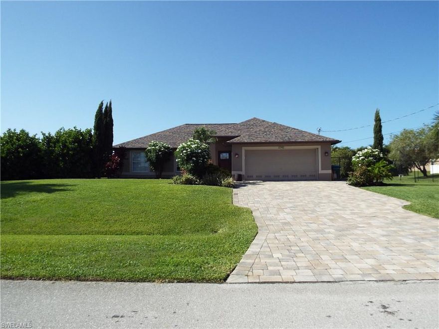 Looking to buy a beautiful new home in the Cape Coral area? Recently remodeled in 2016, this 
3-bedroom, 2-bathroom house captures the beauty of SW Florida living on a fenced in, triple corner lot with 1,477 SQFT of living space! Enjoy the lush,mature landscape of the spacious backyard from your screened-in lanai or enjoy an evening with your family around the outdoor fire pit! Complete with Stainless steel appliances, a beautiful open kitchen and living space, volume ceilings, new roof and hvac as of 2016, 42-inch cabinets, cooktop range, refrigerator,dishwasher, microwave, and his-and-hers closets within the master bedroom!Located in a neighborhood with a canal and within walking distance of the upcoming Sands Park, you won’t want to miss out on this incredible opportunity!!!
