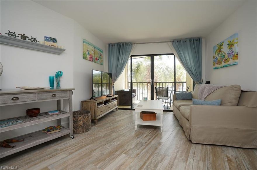 BEAUTIFULLY REMODELED, TURNKEY FURNISHED CONDO! This 1 bedroom condo (KING BED) in Anglers Cove Marco Island has been completely remodeled with tile flooring throughout every room plus everything from baseboards, paint and lighting.  *Living room couch is a Queen size sleeper sofa*  The Kitchen has been updated with new cabinets, countertops and brand new appliances. Bathroom has a new walk in shower, new fixtures, & lighting. Angler's Cove amenities include two heated pools, two spa, tennis and pickle ball, fishing & bike storage. Enjoy Dining and drinks at the on site Dolphin Tiki Bar and Grill. Direct Gulf access for boating and fishing. Association fee includes electricity, cable/Internet and water. **Renters in place for January-March 2023**