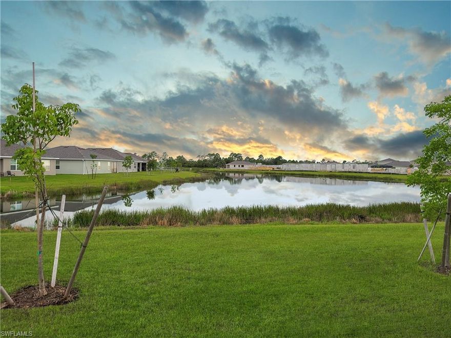 Come see the wonder that is Entrada.  One of the very few kid-friendly communities in the Cape!  This community has everything you would ever need.  Amenities include a large community room, resort style pool and play area with its own splash pad, tennis, bocce, 2 gyms, sidewalks, kid play area, and much more at a very low HOA fee.  This 3 bedroom 2 bathroom Aria model is only 6 months old, is over 1650 sq ft under air with a greatroom floor plan!  Situated on a beautiful lakefront lot, this home features all 18” tile floors throughout except bedrooms, smart home package complete with keyless entry, safe haven ADT skybell, quartz countertops, wood cabinetry and stainless steel appliances in the kitchen, master shower has a tempered glass shower door, ceiling fans, epoxy garage floor, and many more added features.  Easy to show!  Make your appointment today!