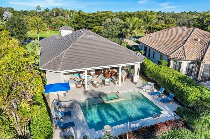 Be captivated while entering this luxury, beautifully furnished Marlowe model offering 4 ensuite bedrooms, 4 full baths plus powder room, den, and dining room featuring high tray ceilings, crown moldings, plantation shutters throughout, wood floors and neutral decor with one of the best oversized lots and views on the 4th green of the Lakes course in Escala neighborhood. Florida living at is best, relax in the salt water pool and spa. The split floor plan offers privacy for all..Spacious king owner’s suite with direct access to the outside lanai, features his and hers walk-in custom closets, dual vanities, and shower. The heart of the home is an entertainer’s dream with a 5-burner, gas countertop kitchen anchored by a large island perfect for entertaining family and friends; quartz counters, wall oven, microwave, stainless-steel appliances and walk-in pantry.  Leading from the living room with impact windows and doors and pocket sliders is a fantastic outdoor living space offering stunning southwestern sunsets around the covered lanai, multiple sitting areas, built-in gas fireplace, beverage refrigerator, sink, grill, and al fresco dining. The remaining ensuite bedrooms, with 2nd king and 2 queens bedrooms offer serene peace and tranquility.  Upgrades include: new Wi-fi controlled A/C, a Wi-fi controlled water heater, SpeedQueen commercial washer, sonos, mosquito misters and gas dryer. The 3 car garage features loads of extra storage and golf cart parking. Escala in Quail West includes lawn/pool maintenance as well as exterior pest protection. Amenity-rich Quail West, a hidden gem in North Naples, holds the exclusive Platinum Club® status which is the pinnacle of recognition for Private Clubs around the world recognizing the top 1% globally. The world-class amenities include two championship Arthur Hill golf courses, 100,000 sq ft elegant clubhouse with a variety of dining options, a racquet sports complex, tennis, pickleball, bocce courts, playground, indoor pool, hot tub, sauna, 12,000 sq ft state-of-the-art fitness center, full-service salon/spa and unending activities for every interest. Located Minutes to RSW, Downtown Naples, New Midtown Coming in 2026-2027, Mercato, & Waterside, and Don't Forget The Stunning Beaches!  Immediate Golf Membership Available and Seller To Provide List of Exclusions and Inventory.