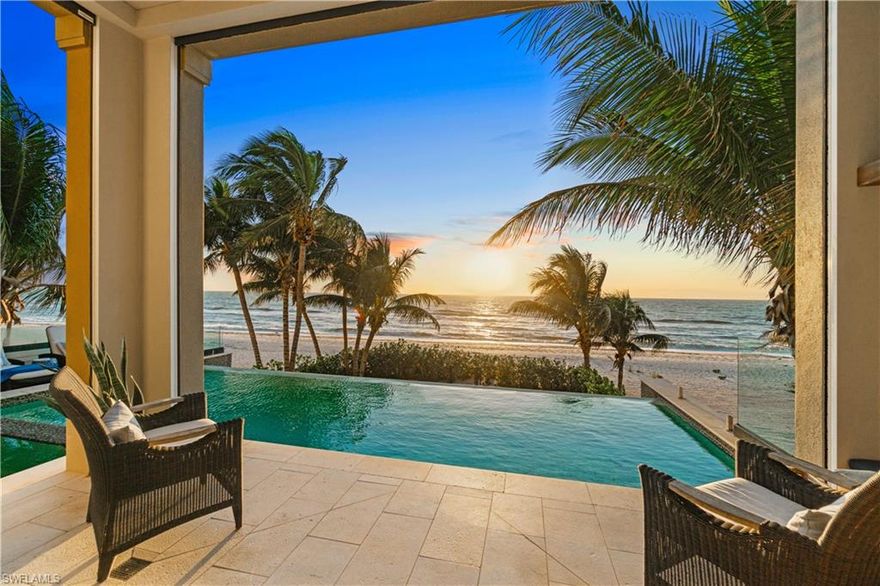 H13334   Stunning Direct Beachfront home built by highly regarded Potter Homes & designed by award-winning Kukk Architects. Boasts spectacular views of the Gulf of Mexico from every floor! This 5 bed/5 bath masterpiece offers impeccable features & finishes in a luxurious beach house style, offering white oak floors, quartz, marble & granite countertops throughout. Here you will find the finest craftsmanship from the concrete block construction hurricane impact doors/windows to the Crestron home automation system, electronic shade/hurricane shutter control, private elevator & huge garage for 4+ cars. Gourmet chef’s kitchen features Thermador Professional appliances, oversized eat-in island, walk-in pantry & wine bar with cooler, all focused around the endless Gulf views. The main living space flows seamlessly via fully-pocketing sliders to the elevated outdoor deck with infinity edge pool & spa, summer kitchen with gas grill & outdoor living space with a fireplace. Master suite boasts generous dual walk-in closets with California-style cabinetry, spa-like bath with freestanding tub & frameless shower & open-air balcony to enjoy the sound of the waves & year-round sunsets.