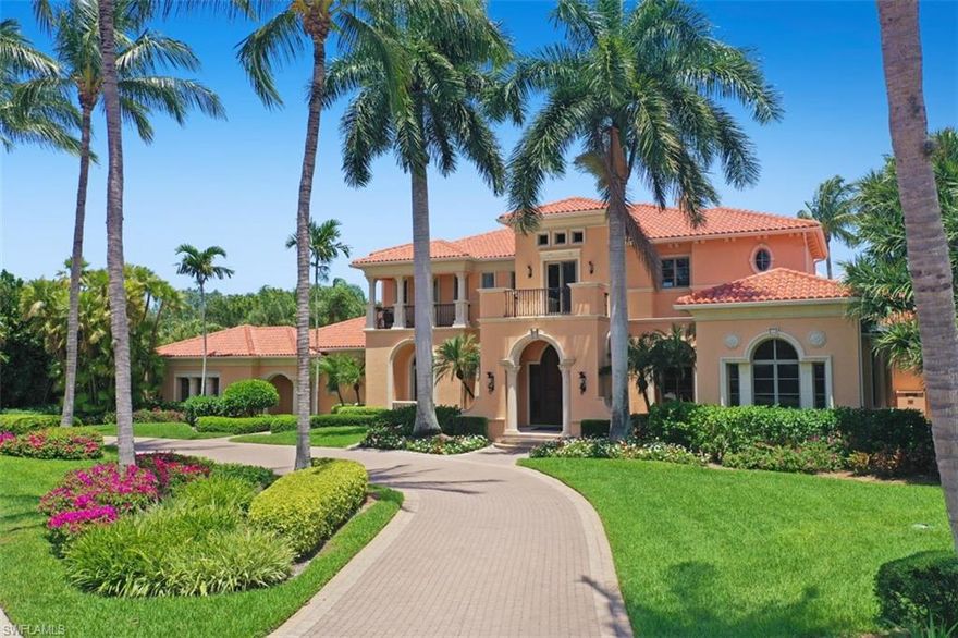 One of 75 estate homes built on 280 acres of natural preserve with exclusive access to Bay Colony Beach Club, this luxurious home has over 8,400 sqft and is located at the end of a quiet cul-de-sac with stunning views of the 7th tee and 7th & 8th fairways of Bay Colony Golf Course.  The vaulted ceilings with the elegant stairway and frescos of the great room along with the architectural design touches set the classic European ambiance of this exquisite home.  Features of this 5BR+Den/7BA home include a state of the art theatre/media room, library/den, gourmet kitchen, walk in temperature controlled wine & cigar cellar, , exercise room, elevator, multiple balconies, 2 climate controlled garages (4 car & 2 car), new roof and painting in 2018, and impact windows/doors in 2019.  Spend your time enjoying the expansive deck with a resort pool and spa, the outdoor fireplace under the gazebo or creating a meal in your outdoor kitchen/bar.  Bay Colony Golf Club is one of the most distinguished private clubs in the world with only 300 Equity Golf Memberships.