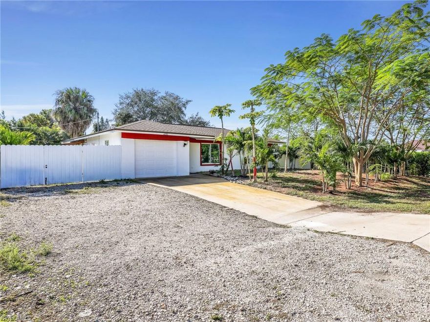 OVER SIZE CORNER LOT – FULLY FENCED
Excellent location close to schools, shopping, and restaurants. This well-kept home sits on an oversized corner lot with a fully fenced yard, fruit trees, and a large storage shed. Multiple fence access points allow convenient parking for a boat, trailer, or other toys (verify with Collier County). Surrounded by well-kept homes on the south side of the Parkway.

Features include NEW roof, NEW HVAC, impact windows and doors, new garage door and opener (1/19/2023), new well equipment, new exterior door paint, new white electrical switches/outlets, and plank tile flooring throughout. Fresh paint on the garage floor enhances the clean look.

The garage has been converted into an additional room, providing extra living space, but it can easily be converted back to a garage if desired.

Bright interior with plenty of natural light. The primary bedroom offers a walk-in closet, and the kitchen includes a pantry for added storage. Rear of home offers desirable southern exposure.

Move-in ready and easy to show!