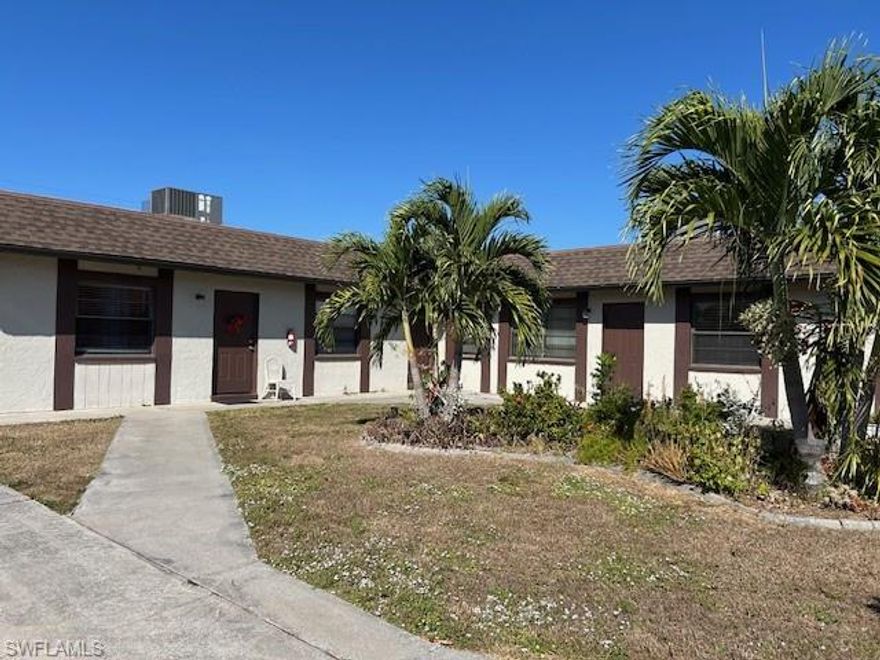 Spacious 2BR/1BA Unit located off Country Club Blvd in Cape Coral.  The unit has been Freshly painted, Tile Floors throughout, New Window Blinds, New Ceiling Fans and a remodeled Bathroom. Refrigerator has been ordered and will be installed. Rent includes trash and lawn care.  Laundry room is located on-site.