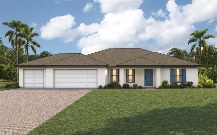 MOVE-IN READY – new construction with warranty!  CITY WATER/SEWER HOMESITE – ALL ASSESSMENTS PAID! The St. Augustine blends elegant design with everyday functionality, offering the perfect balance of indoor comfort and outdoor living. A welcoming covered front porch leads into the heart of the home, where an open-concept layout with a vaulted ceiling creates a sense of spaciousness and flow. The dining area with double windows, gourmet kitchen with a freestanding island and pantry, and expansive Great Room with sliding glass doors all work together to maximize natural light and create an inviting atmosphere. Step outside to the large covered lanai—ideal for relaxing or entertaining.  The private Primary Suite is a true retreat, featuring two generous walk-in closets and an en-suite bathroom with a dual sink vanity, a tiled walk-in shower, and a large linen closet for added convenience. On the opposite side of the home, three additional bedrooms provide flexibility for family, guests, or the perfect home office.  Additional features include:  Quartz countertops in kitchen and baths, Shaker-style cabinetry with soft-close doors, stainless steel kitchen appliance package, upgraded plank tile flooring in main living areas, hurricane-impact windows and doors, covered entry, and an attached 3-car garage with direct access to the laundry room.  Pictures, renderings, & virtual tour are of similar home & are used for display purposes only.