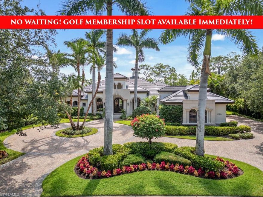 Located in the beautiful Mediterra Country Club - GOLF MEMBERSHIP AVAILABLE IMMEDIATELY! NEWLY RENOVATED PRIVATE BEACH CLUB! - Located in the Teramo neighborhood of Mediterra, this stately home offers spectacular curb appeal from the intricate paver motor court that leads you into the opulent gallery foyer of this extraordinary estate built by McGarvey Homes. The elegant formal living room features high seamless windows offering a sun-soaked view of the shimmering lake & the 6th hole of the North course. Soaring ceilings with coffered & tray detail, crown moldings, and custom stone flooring are found throughout the main living areas. The beautiful chef's kitchen has abundant white wood cabinetry, Viking & SubZero appliances & white LED-illuminated quartzite countertops gracing the kitchen, and an adjacent wet bar. The lavish formal dining room with built-in wine storage and French doors opening to a private courtyard allows effortless entertaining opportunities. The primary suite is a luxury retreat with eye-catching wood floors, a sunlit sitting area, French doors opening to the pool, a morning coffee bar & an expansive master bathroom providing dual vanities, a walk-in shower, and a separate tub. Relax on the generously sized lanai that offers both an open-air sun deck surrounding the custom pool & spillover fountain spa and a covered, screened-in outdoor living area boasting a fully equipped summer kitchen with a built-in gas grill, cozy seating around the gas fireplace, and casual dining options. This grand estate offers countless custom appointments, upgrades & a home generator. Mediterra is a prestigious luxury golf & country club community featuring Two championship Tom-Fazio golf courses for avid golfers, a private beach club with restaurant & bar, multiple tennis courts, pickle-ball & bocce, fitness center, pristine bike & jogging trails, and luxurious dining at the private country club restaurant. The Mediterra Beach Club offers an escape to a 10,000 sq. ft two-story private oceanfront paradise on the Gulf of Mexico. Featuring a restaurant & bar that serves members via indoor & outdoor dining, this private facility boasts a heated swimming pool, a sundeck, and cabana beach service for chairs, umbrellas & refreshments.
