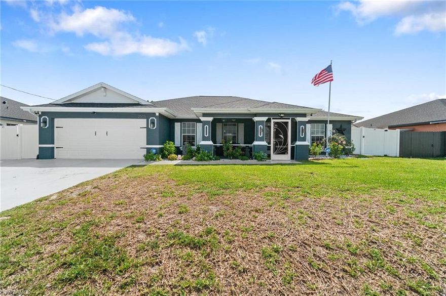 Seller is Motivated to move this property, Bring all offers! Welcome to your Florida dream home! Enjoy living in the sought after Cape Coral area with this 3 bedroom plus den, 2 bath, 2 car garage 1,785 sq ft. heated, saltwater pool home. Step inside and be instantly impressed by the open concept design that features stainless steel appliances, quartzite countertops, Jack n Jill bathroom, tile & LVP flooring & modern light fixtures throughout. Retreat to the master suite where you can indulge in dual vanity sinks with individual tub and shower. This property also includes a NEW ROOF 2023 +NEW whole house RO System & water heater for added convenience! The backyard is completely fenced-in for privacy while the front porch is screened-in so you can enjoy outdoor living all year round. There’s even an extra 10x20' shed perfect for storage or as a workshop area! Best of all it’s conveniently located near shops, schools, parks, hospitals and more - making everyday life effortless! Don't miss out on this incredible opportunity.