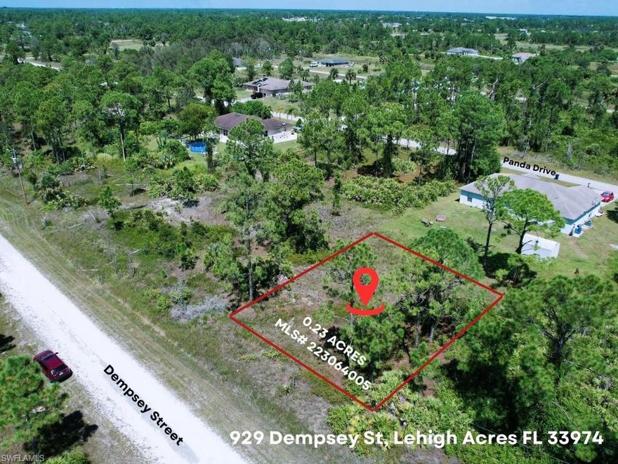 Wonderful future homesite in the fast growing city of Lehigh Acres, perfect opportunity for a developer or homeowner. This section of town is up and coming very quickly in Lehigh Acres. One of the most desirable locations just off of state road 82. At close proximity of Southwest Florida International Airport, Gulf Coast Town Center, and Miramar outlets. 

Acquire the adjacent property 927 Dempsey st (MLS# 223064004) to increase your property size or the added benefit of having your new constructions next to each other if you are a builder. Make an offer!!