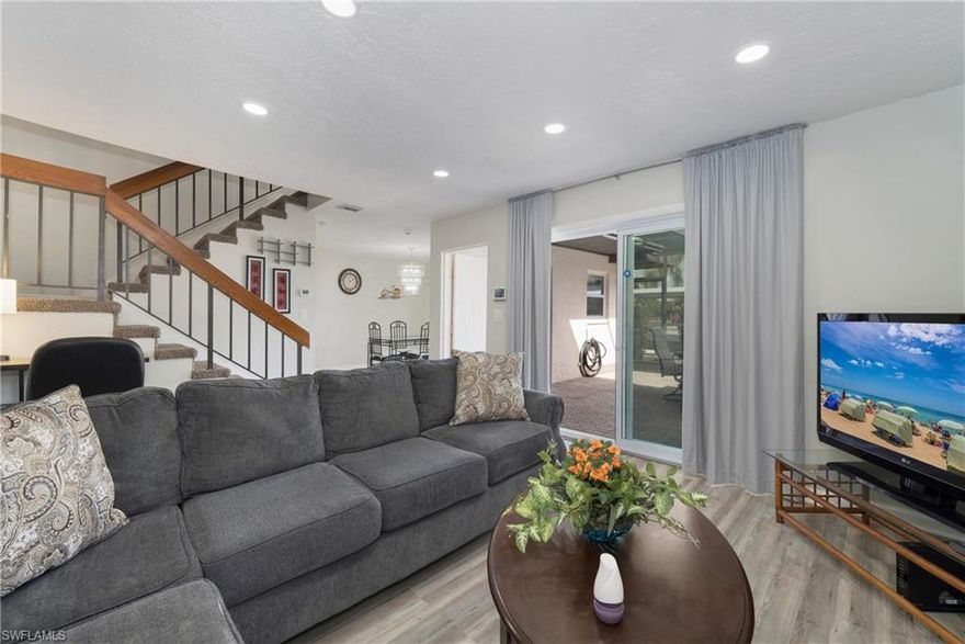 Don’t miss this spacious turnkey townhouse centrally located to downtown Naples, dining, shopping, golf courses, East Naples Pickleball Center, beaches and Marco Island! This townhouse is two stories with both the master and guest bedrooms on the second floor with ample closet space and ensuites. Both bedrooms have balcony sliding doors to a newly updated trex deck that is southern facing and overlooks the lake. Located within the quaint community of Bayberry II offers a community pool and the perfect location for walking and bike rides. Updates for this townhome include new A/C fan, alarm system, ceiling fans, light fixtures, impact glass windows / sliding doors, all new bed & bath linens, luxury vinyl plank flooring and so much more! Entertain outside with the private 18’ x 20’ screened in lanai which comes equipped with an outdoor table and grill. Half bath downstairs has an extended laundry room with plenty of room for storage.