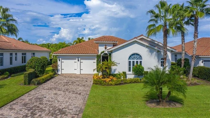 Freshly painted and newly priced, this beautiful home is sited on a deep lot with a custom west-facing pool.  Embraced by lush hedges, this house draws you in. Drenched in natural light, it exudes a warm, coastal vacation atmosphere. The open great room floor plan features a wall of glass overlooking the pool, spa and lake. Off the great room is a bright kitchen with granite counters, a tray ceiling, custom lighting and a huge island. There’s a gracious dining room and a large den with double doors - which is perfect for overflow guests. There are high ceiling and crown moldings throughout. The large owner’s suite is complimented by a beautifully appointed bath and ample closets. There are two additional guest bedrooms with walk in closets, both en suite. A large travertine patio and pool deck completes the package. This home is being sold turnkey furnished, golf cart included.