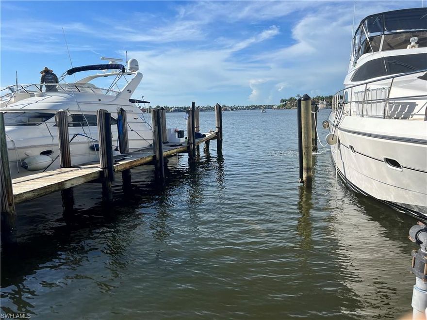 Currently the only slip available at Cove Inn. AMAZING location - right near the parking lot for easy loading of gear and very easy access for in and out. Located in the heart of Old Naples, the Cove Inn features several restaurants on site, as well as a pool and waterfront Chickee Hut Bar. This slip comes with power and water. Fuel can be conveniently purchased next door at the City Dock. The end of the finger dock has some damage which will be the responsibility of the buyer.