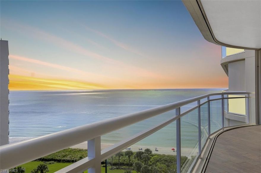 Spectacular residence located in prestigious Moraya Bay. Stunning lobby and facilities embrace the elegance of beachfront living. The community is unique with its private club, complete with private restaurant, swimming pool, beach service, 24 hour 7 day a week manned security as well as on site concierge and maintenance.  Club membership includes reciprocal privileges at the Floridian Club and Kalea Bay.  

This 10th floor home is designed by Renee Gaddis Interiors and is being sold turnkey furnished.  Your private elevator leads you to a stunning entry with beautiful wood and tile floors.  This is the largest floor plan and also has a wrap around balcony that faces southwest, allowing for beautiful days and gorgeous Naples sunsets.