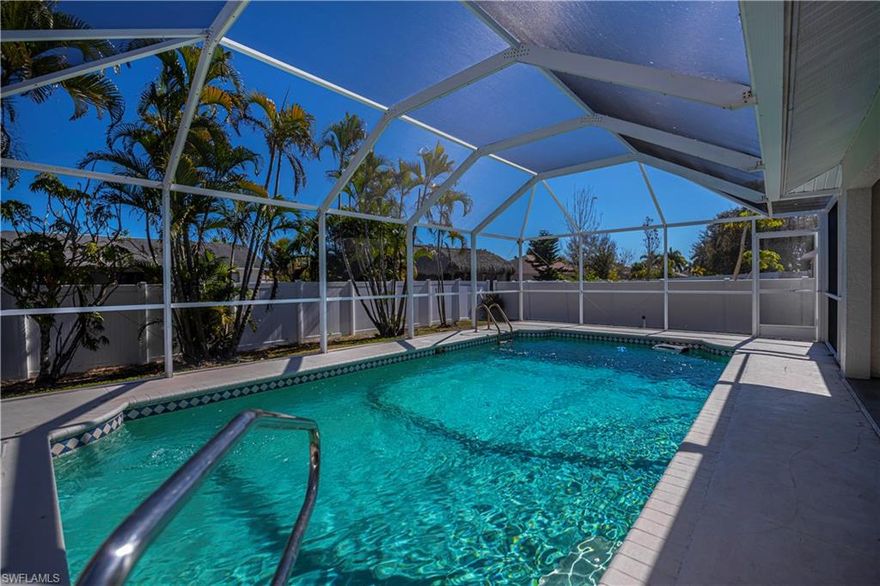 Welcome to this charming and well-maintained 3-bedroom, 2-bath renovated POOL home that combines a comfortable living space and a desirable split bedroom floorplan. This home features polished porcelain tile throughout and has been thoughtfully updated, including beautifully renovated bathrooms. The primary bedroom suite offers a walk-in closet, dual sinks and a stunning walk-in shower. The screened front entry welcomes you inside while the spacious under-truss lanai and large caged pool create the perfect setting for outdoor living and entertaining. The mostly fenced back yard offers added privacy and space to relax or play. This move-in ready home combines style, comfort and functionality, while the location is highly desirable and close to restaurants, shopping, boat ramps, parks and more!!Enjoy peace of mind with a NEWER roof, A/C system and the knowledge that this home has never flooded!! Don't delay, schedule your private showing today!