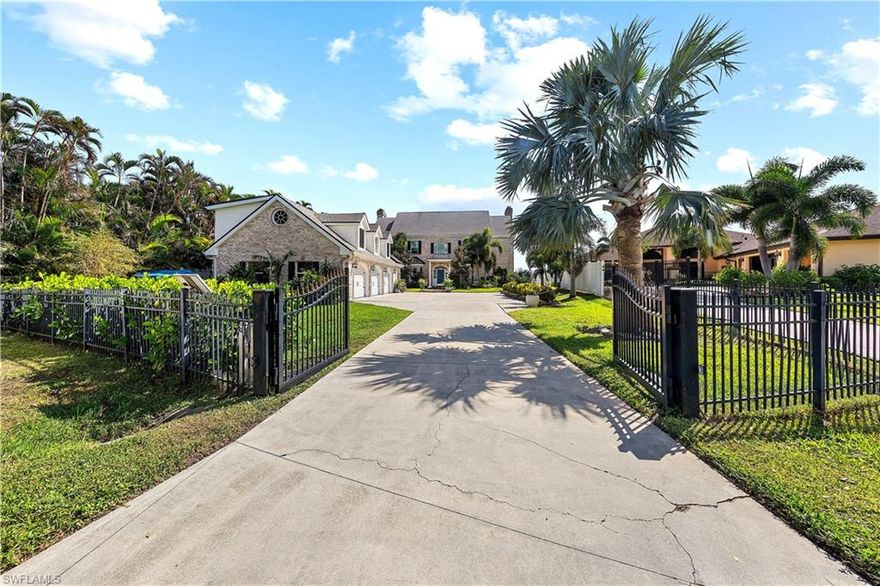 OU WILL BE AMAZED AT THE ARCHITECTUAL DESIGN AND CRAFTSMANSHIP IN THIS ONE-OF-A-KIND RIVERFRONT ESTATE WITH MILLION DOLLAR VIEWS! Enter the Gated Entry Driveway and Courtyard to an Impressive Estate Home on Over 1/2 Acre on the Beautiful Caloosahatchee River! Walk through the Front Door and look UP... to a Soaring 3 Story Foyer, with Elegant Custom Stairs and Railings, White Porcelain Tile Floors and an Amazing Crystal Chandelier...WELCOMING You in to Explore the Amazing Designs, Architecture, and Master Craftsmanship in the Built-ins, Trims and Finishes in EVERY ROOM and around every Window and Door...Reminiscent of Timeless Classic Designs in Custom Home Building! The Foyer opens to a Formal Dining Area, an Office and the Living/Family Area, which Features a Real Wood Burning Fireplace with Custom Built-Ins and a Wall of French Doors and Arches with more Detailed Woodwork Trim and Finishes...AND MORE MILLION DOLLAR VIEWS! The HUGE Gourmet Kitchen features New Custom Cabinetry and Large Island with Quartz Countertops, Top-of-the-line Stainless Steel Appliances, including a Cooktop with a Real Vented Hood, and More Views! Relax in the Sitting area beside the Kitchen Fireplace and Butler's Pantry, or have your morning coffee at the Bay Window Breakfast Nook or Gather Family and Friends around the Island! The Second Floor Features Real Wood Flooring, 2 Guest Rooms, and a HUGE Primary Suite with MORE MILLION DOLLAR VIEWS and a full length Balcony overlooking the Pool and River with a Spiral Stair to Take to Down to the Pool Deck below. The HUGE Primary Suite has MULTIPLE CLOSETS and Custom Built-Ins, and a Large Primary Bath with a Soaking Tub and Custom Glass Shower. The Guest Bath offers a Jetted Tub Shower Combo. ENJOY Mile Wide Views from Every Room in This Home of the Caloosahatchee River! The Third Floor Open Attic is Air Conditioned and offers more Storage and Utility Areas. The 3 Car PLUS+PLUS Garage has More Storage and a Utility Sink, and New Water Heater for the upstairs Guest Quarters, featuring over 1,000 SF of Living Space with 1 Bedroom and 1 newly remodeled Bath, Dormer Windows, and Real Wood Flooring! This Home also features Solar Panels, and a Whole House RO water System and so much MORE! The Property features Fruit Trees, an Herb Garden, and Well Maintained Landscaping and Green Spaces. Enjoy Outdoor Living, Year-Round in your Large Under-Truss Lounging Area, Outdoor Kitchen, in your Solar and/or Electric Heated Pool and Spa, Huge Pool Deck and New Dock Over the Water! Enjoy the Gentle River Breezes and Peaceful Surroundings! (and NO Flooding or Hurricane Damages here from Helene or Milton!!!) This Riverfront Estate on a Quiet Cul-De-Sac Street in a Quiet Neighborhood, is only a few minutes Drive or Boat Ride to the Downtown River District and the McGregor Corridor...and a Short Drive or Boat Ride to the Islands and Beaches! This Elegant Estate is one of the most Unique Riverfront Properties in Southwest Florida! A Must See!!!
