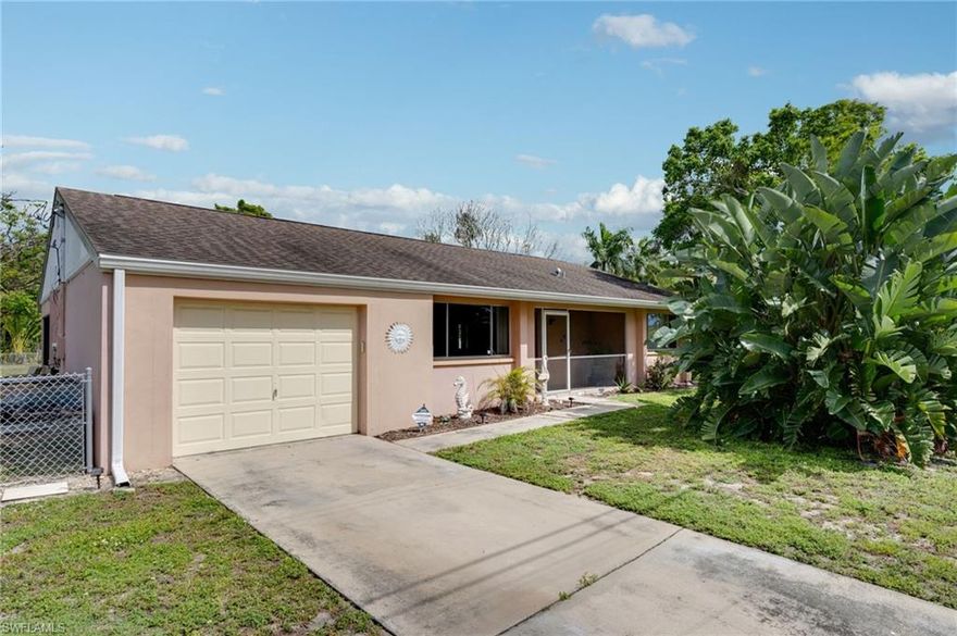 Sometimes it is just the location. Welcome to Cape Coral's highly sought after Orchid neighborhood. This two bedroom, 2 bath home with a one car garage and 1,107sf home is situated on a corner triple lot .34 acres. Plenty of room to add a pool or future expansion. Primary Bedroom has ensuite with walk in shower and walk in closet. The home is on city water and sewer, no HOA and has never experienced any flooding. Walk to the new Slipaway Food Truck Park & Marina for lunch or dinner and enjoy some live music or stroll into town visiting the many restaurants and shopping or walk your dog to Jaycee Park. Surrounded by well-maintained gulf access homes. The area has a real community feel, with optional neighborhood events like garage sales and happy hours organized by a voluntary group. Membership in the Orchid Boulevard Neighborhood Association is optional. The annual fee is $30 per family per year. Homes in this location don’t come along often—here’s your chance to create something special in a standout location!