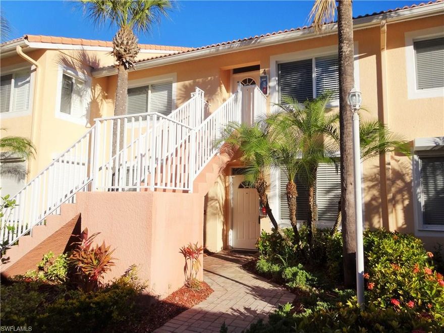 Magnolia Falls, 1st Floor unit with lovely lake & fountain views.  This 2 bedroom, 2 bathroom condo is very light and bright, tile in the kitchen and dining area, and in bathrooms.  Guest bedroom and bathroom is separated with a pocket sliding door-great for guests.  Nice size laundry room with tub and storage shelves. Large lanai overlooks the long lake, island and fountain.  Falling Waters offers a wonderful community lifestyle with resort-style pool, tennis, terrific neighbors and more!  1 car detached garage also.