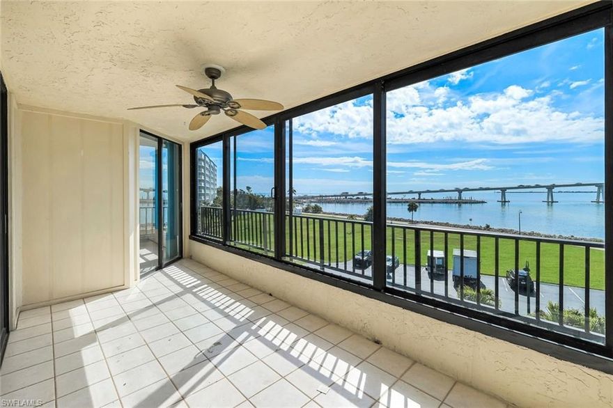This beautifully located condo is on the 3rd floor of building one and enjoys soaring views from this side of the building and an open floor plan; move in as-is or customize for yourself. New HVAC and Hot water heater. Enjoy impact glass along the waterside of the unit, a covered parking space, storage and immediate occupancy. Don’t miss the remainder of season in your waterfront paradise. Adjacent to the Sanibel Harbour Yacht Club and Marriott; living on the Punta Rassa Peninsula boasts a vacation lifestyle. Multiple restaurant options are just steps away. Amenities are in the process of being restored and the community overall will be like new by the end of the year. Monthly minimum rentals. Pets for owners only, 2 max. Unit is priced to sell with Buyer assuming the $70,000 special assessment which can be paid in quarterly installments over 10 years. Schedule your showing today. The pool and spa are open and ready for use!