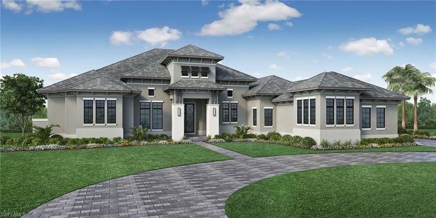 Panoramic water views will be enjoyed from this new Stock Development home located on the peninsula in the very center of WildBlue lake.   Professionally decorated and fully furnished by Clive Daniel Home to be completed late Fall 2023.  Very open floor plan with luxurious appointments throughout and expansive covered outdoor living area with pool/spa, fireplace and full kitchen.    Wood flooring throughout, specialty ceilings, glass wine room, double island kitchen, custom closets and built-ins are just a few features this custom home offers.  See floor plan, options and furnishing in supplements.  WildBlue is gated with two entrances and natural gas.  The 20 acre amenity campus includes a fitness club, lap pool, day spa, pickleball and tennis.  The Club at WildBlue will include a tropical resort style pool, member's pub, poolside cafe and bar with lakeside dining, an event lawn with beach and cabanas.  The 580 acre lake provides many options for kayaking, canoeing and boating.