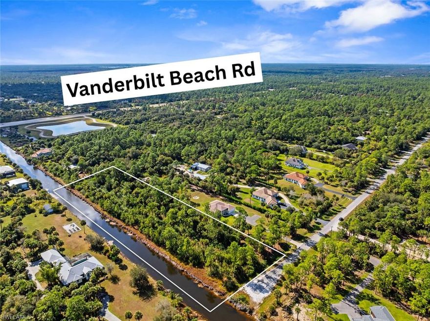 RARELY AVAILABLE 2.73 acre lot with 660 feet of CANAL FRONTAGE! X FLOOD ZONE. Highly desirable
Randall and 8th Street location with VANDERBILT BEACH ROAD extension scheduled to open spring/summer 2026.  NO HOA fees. Plenty of privacy at the end of this street on a canal to build your dream home. Just 2.3 miles to Publix, located within the Neighborhood Shoppes at Orangetree Shopping Center. Other nearby shopping centers are Randall at Orangetree Shopping Center. and the newly opened Winchester Center located at Immokalee Rd & Orange Tree Blvd. that includes Aldi's, Chase Bank, Ace Hardware, Anytime Fitness, That NY Bagel Place, and several restaurants and medical offices. Just a short drive to Big Corkscrew Island Regional Park.  Country living with all the conveniences of the city!
