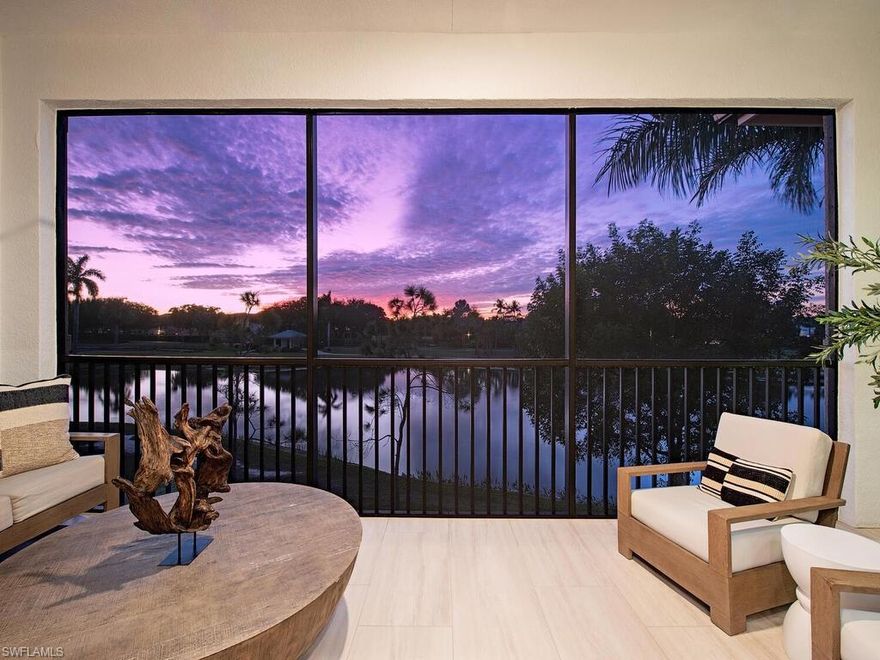 Located in Windstar on Naples Bay.  Naples only gated private golf club that features both a marina and private beach on Keewaydin Island.  This exceptional condo with recent updates conveys with a 30-foot boat slip equipped with a 15,000 lb lift, providing quick access to Naples Bay and the Gulf with no bridges to navigate. This condo lives like a single family home with en-suite guest rooms, one featuring its own private balcony.  Its spacious open floor plan seamlessly blends elegance and comfort, perfect for both relaxation and entertaining.  The oversized living space opens to the lanai which overlooks the 15th fairway and shimmering lake waters.  The western exposure ensures stunning sunsets nearly every evening. Generous storage options throughout; the two-car garage includes an expansive storage area, ideal for bikes or a home gym. 

Windstar is distinguished as the sole private club in Naples offering golf along the bay, featuring both a marina and a private beach on Keewaydin Island. Take a day trip aboard Windstar’s boat shuttle, the *Keewaydin Queen*, to enjoy your private beach or relax on a sunset cruise. Windstar’s meticulously cared-for Tom Fazio-designed 18-hole golf course offers eight sets of tees strategically placed to cater to golfers of varying skill levels, making it Naples' premier waterfront golf course. For those who prefer socializing over golfing, members enjoy all clubhouse privileges, including access to exclusive club events, exquisite dining at all four venues, tennis, bocce, and fitness facilities. All owners at Windstar have unlimited access to the private beach and the Keewaydin boat shuttle. Experience the perfect blend of luxury and leisure in this remarkable Windstar condo—don't miss the opportunity to call it your home!