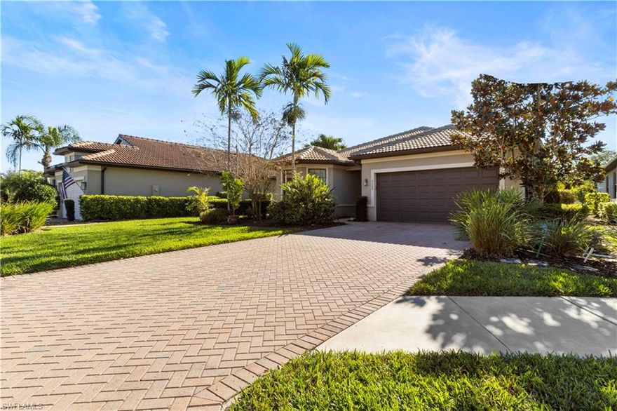 Available for a long-term annual lease, this unfurnished 2-bedroom + den, 2-bath single-family home is located in the highly desirable 55+ Del Webb Naples community in Ave Maria. The popular Abbeyville floor plan offers an open layout with lake and sunrise views.
Recent updates include brand-new carpet, fresh interior paint, plantation shutters, and a retractable front door screen. Enjoy the extended screened lanai plus an outdoor patio overlooking the water. The primary suite features dual sinks and a walk-in shower, while the den provides flexible space for an office or guests. Laundry room includes washer/dryer and ample storage. 2-car garage with extra storage and extended driveway.
Residents enjoy resort-style amenities including pools, fitness center, pickleball, tennis, bocce, clubhouse, restaurant, and optional golf at Panther Run. Gated, golf-cart-friendly community close to shopping, dining, and Publix. Pets with approval.