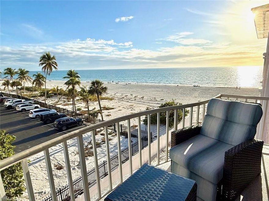 Don't miss out on this amazing opportunity to own a piece of paradise in this BEAUTIFULLY RENOVATED 2/2 1269 sq ft beachfront condo on Bonita Beach. Experience true boutique beachfront living in this exclusive 21 -residence condominium. The moment you walk in the front door you will notice the beautiful upgrades this 4th floor condo has, including the WATERFALL ISLAND and the beautiful views through the PGT impact windows and doors. This unit is in a single tower, so every room has picturesque views. The unit feels more like a home than a condo. Some of the numerous upgrades include CAMBRIA QUARTZ COUNTERTOPS throughout the unit, white and navy blue soft close shaker cabinets, Bar with wine fridge, BOSCH appliances, CORTEC flooring in living areas, Bali cellular blinds throughout, custom bedroom closets, and an UNDERBUILDING PARKING SPOT and extra-large storage locker. Fees include CABLE/INTERNET, WATER and ELECTRIC!!! Owner willing to do a 15-month LEASEBACK if buyers want. Call for a showing now