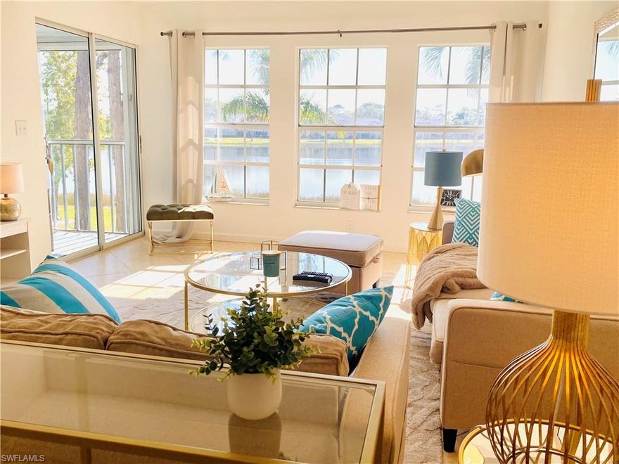 Turnkey Furnished!!  Spectacular 2nd floor - 2 bedroom 2 bath - stunning LAKE VIEW.  WHITE KITCHEN with granite countertops and spacious bedrooms.  Vaulted ceilings in living and dining areas.  Covered Parking.  walking distance to Shops Restaurants.  Desirable KINGS LAKE - Beach and Old Naples only 4 miles away - Condo has beautiful Lake view and walking ! distance to nice outside Mall with Restaurants Publix Shops Starbucks  - heated Pool - new beautiful furniture - screened lanai with stunning Lake View!  Which is only a 4-mile drive to Naples downtown 5th Ave and a plethora of fine dining, upscale shopping, and sugary white sandy Gulf beaches!   The community offers: POOL, bike and jog path,  Community Room, Shopping, Tennis Court  1.25-mile path around the LAKE and is very conveniently located only one block from KINGS LAKE PLAZA with many businesses including Publix, Starbucks, shopping, banking, pharmacies, pet supplies and restaurants just a few minutes away by feet.