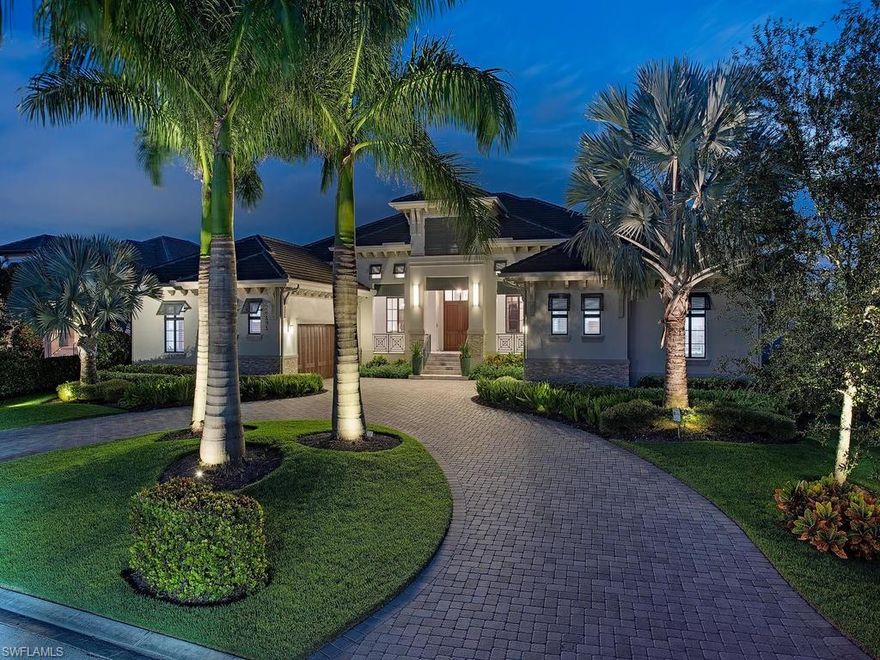 H.15011 - The Clairborne, a transitional masterpiece by Stock Homes, has clean classic lines with coastal contemporary décor. This 7,000+ sq. ft. under roof home is ideally situated in Bay Woods at Bonita Bay. A “State of the Art” fully integrated “Control 4” smart home system, full house generator, & four car air-conditioned garage add to this home’s amazing profile. Soaring ceilings with intricate detail, crown moldings & wide plank oak floors grace almost the entire residence showcase the unique quality of this home’s character. A “Chef’s Style” eat-in kitchen features a custom hood, Wolf gas cooktop and Sub-Zero appliances. An exquisite master suite with spacious his & her closets and a master bathroom of your dreams! Three guest suites are generously and luxuriously appointed. This sought-after open floor plan transitions seamlessly to an expansive outdoor living space with both covered and open seating areas complemented by a custom pool, spa, outdoor kitchen, gas fire pit, and gas fireplace. Perfect for a serene evening, or for entertaining under the stars, in the privacy of your tropically landscaped outdoor sanctuary.