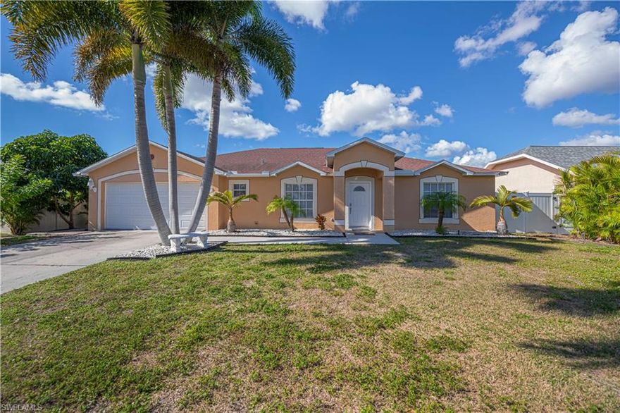 Welcome to 3818 SW 6th Pl where you don't need flood insurance. This spacious 3BR/2BA pool home in desirable SW Cape Coral with 2,000+ sq ft and a layout that gives everyone room to breathe. Step inside to a welcoming formal dining room plus a versatile flex space, perfect for a home office, playroom, or second lounge. The updated kitchen features stainless steel appliances, a center island for extra prep and seating, and an additional dining area, all open to a bright great room with built-ins, ideal for entertaining. Generously sized bedrooms and updated bathrooms complete the interior.

Outside, enjoy Florida living in your custom in-ground concrete pool with solar panels to help extend swim season, a paver pool deck, and a 6’ privacy fence. Mature landscaping includes a Queen palm and multiple fruit trees like avocado, papaya, grocella, coconut, and much more for extra charm and curb appeal. Upgrades include a roof 2018, A/C 2016, new fence. Central water/sewer, irrigation. No HOA. Bring your lifestyle and make it home!
