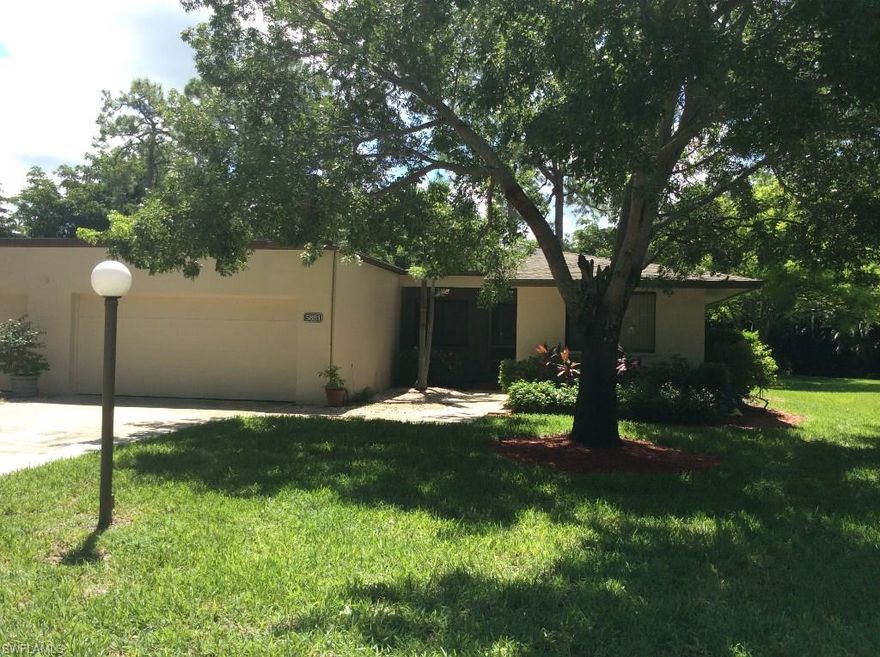 Welcome to Wyldewood Lakes, a beautiful little community tucked inside of Whiskey Creek.  Huge shade trees and lots of green space define this gem!  This 2 bedroom, 2 bath twin villa has been lovingly updated with wood kitchen cabinets and granite counters, new master bath and guest bath vanities and gorgeous tiled shower and tub enclosures. Neutral 16" porcelain tile throughout main areas and light maple wood-like flooring in both bedrooms.  All doors replaced with white 6 panel doors & brushed nickel hardware.  Decorative front door with beautiful glass insert.  THREE pavered, screened lanais encourage lots of outdoor living!  Private, fenced courtyard area with large bird of paradise and room to grow whatever your heart desires! TWO CAR garage with almost new washer & dryer and laundry tub for project clean-up!  Villa sits at back of cul-de-sac for even more privacy and little car traffic.  Community has nice pool and two tennis courts (also used for pickle ball!).  Super convenient location off of College Pkwy, across from Florida Southwestern College and situated between Summerlin and Winkler.  Quiet, peaceful, delightful spot.  You will NOT be disappointed!