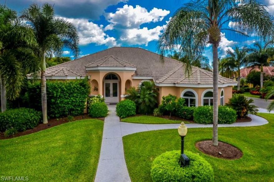 New Fresh Exterior Paint.  Owner says BRING ME AN OFFER!  Prestigious neighborhood of Edgewater in Gulf Harbour Yacht, Golf & Country Club. The home lends itself to a casual lifestyle with a spacious sought after great room floor plan. Featuring 3 Walk In closets. The backyard is special, offering a large pool/spa, screened lanai & GREEN GREEN GRASS on both sides of the fenced in yard.  Private corner lot offers side parking and garage entrance. Charming walkway sets the tone for this Warm and Inviting Great Room concept. Cathedral Ceilings with lots of light, this home exceeds your expectations. Master Wing features Sought after HIS as well as HER walk in closets. Bathe in complete privacy while star gazing. Guest Rooms can be closed off from the entertaining spaces with pocket door. Drive by at dark to view the most gorgeous exterior lighting feature. The sparkling pool is complimented by grass yards on both sides and impressive scenic setting with lots of sunshine! Gulf Harbour's amenities can be enjoyed with your own Private Membership. Enjoy a lifestyle of golf, tennis, fitness & Waterfront Dining.