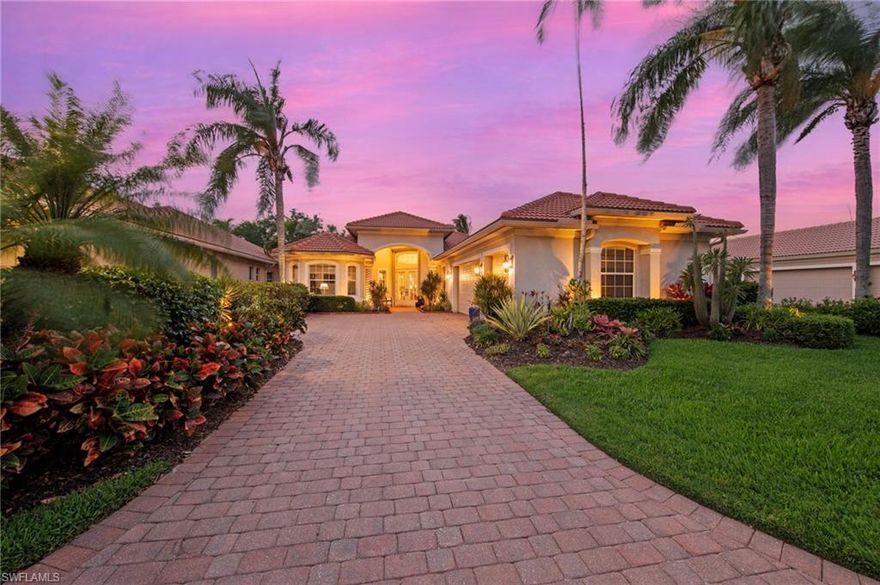 Welcome to 20194 Markward Crossing, nestled within the desirable Villa Grande enclave of Grandezza. This beautifully updated 3 bedroom + den, 3 bath residence offers a serene, low-maintenance lifestyle with picturesque lake and golf course views that capture the essence of Southwest Florida living. With a spacious 3-car garage and the option to be purchased turnkey furnished, this home presents an effortless, move-in ready opportunity. A complete kitchen remodel anchors the home, featuring modern finishes, upgraded cabinetry, a brand-new glass top range (2026), new refrigerator (2025), and microwave (2024)—perfectly designed for both everyday living and entertaining. The open, light-filled floor plan flows seamlessly into the main living areas and out to the expansive screened lanai, where a private pool and spa create the ideal setting to relax, entertain, and enjoy tranquil views and stunning sunsets. Thoughtfully maintained and enhanced, the home includes a new roof with added gutters (2020), air-conditioning system (2019), water heater (2019), solar pool heater (2021), and a whole-house water filtration system (2023), along with storm protection for every window and door for added convenience and peace of mind. Residents of Grandezza enjoy access to a private championship golf course, fitness center, tennis, and a resort-style pool with poolside food and beverage service, all complemented by an active social calendar. Ideally located near shopping, dining, Hertz Arena, and Southwest Florida International Airport, this home offers both convenience and a vibrant lifestyle.