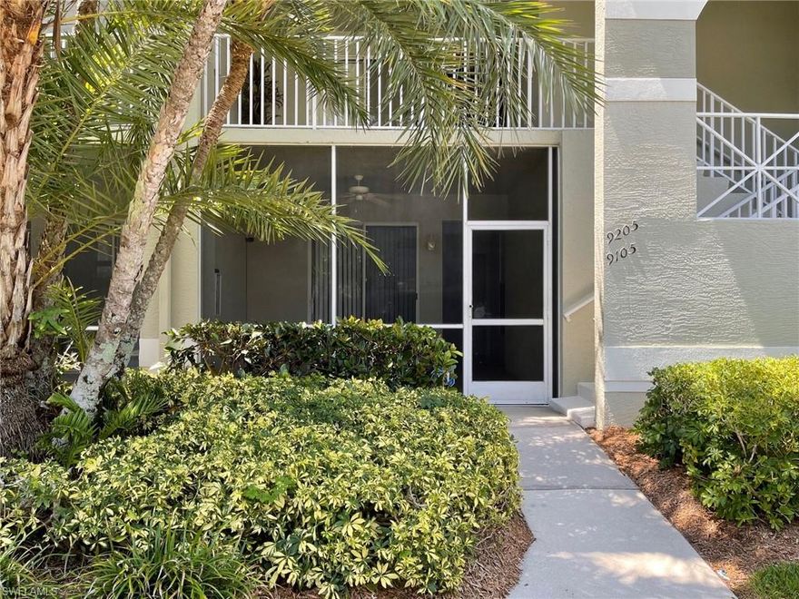 C2818 - Priced to sell! Beautiful Highland Woods 1st Floor Veranda "Barrington Floor Plan". Enjoy your very own 9th hole and lake view from your main living area, master suite and back lanai. This desirable unit offers front and back screened lanai's, 2 br plus den, 2 bath. Enjoy this active community from dawn to dark with your membership. Hidden away just off but close to shopping, dining, and minutes from Bonita Beach and Barefoot Beach. This is a Bundled Golf Community with many amenities included with your membership. Bocce, tennis, exercise facility, cards, dancing, along with many activities are always sure to please your social, active lifestyle.