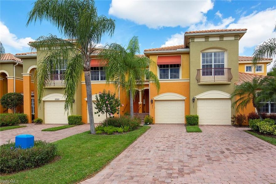 Desirable Modern end unit with the biggest lake view in Vasari. Enjoy the season in this freshly painted 3 Bedroom+ Den, 2 Bath, 1 car Garage Coach Home with modern finishes throughout. Designer light fixtures, crown molding enhances your volume ceilings, ceiling fans in each room, granite kitchen countertops, raised panel kitchen cabinetry, solid surface countertops in the bathroom, oversized master suite, his and her closets. Partially furnished to include all 3 bedrooms of furniture. Fantastic location with only a few steps to the community pool, additional guest parking across the street. Firenze is the lowest density coach home neighborhood in Vasari. Walk to the Clubhouse for dinner or play a round of tennis. Come see why Vasari is called the Premium Bundled Golf community offering golf, tennis, bocce, lifestyle fitness, sidewalk community, gated entrance and one entrance, Golf Pro Shop and more. All of the amenities and lifestyle are INCLUDED when you purchase. Location is SUPERB being West of Interstate 75 with easy access going north or south to Naples. Only 6 miles to your sandy Gulf front beaches and a choice of two great state parks. Renaissance Club has been approved!