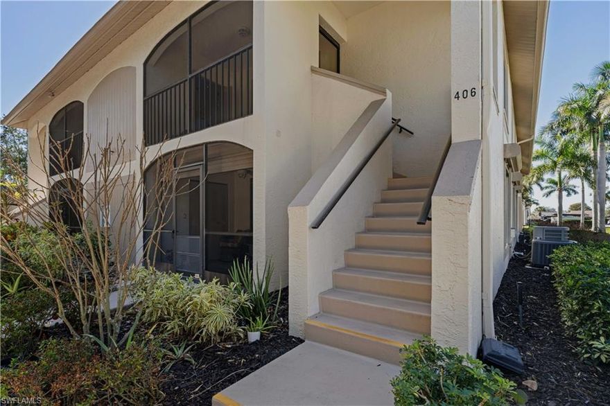 UPDATED BROOKSHIRE VILLAGE CONDO W/VAULTED CEILINGS - Enjoy Florida living in the heart of Fort Myers in this beautifully remodeled 2 bed/2 bath condo in Brookshire Village. Located on the second floor, this bright and airy unit offers vaulted ceilings in the living room - creating a spacious, open feel. Inside, tile flooring runs throughout the main living areas. The open living and dining space flows seamlessly into the updated kitchen, making the layout ideal for entertaining or everyday comfort. The kitchen features quartz countertops, white shaker cabinetry with upper glass inserts, stainless steel appliances, a contemporary linear tile backsplash, and a breakfast bar that connects effortlessly to the main living area. Extra storage available behind one panel under the breakfast bar. Both bathrooms have been fully renovated. The primary suite offers a spa-inspired bath complete with a glass-enclosed walk-in shower, large-format tile, pebble shower floor, granite vanity, and LED lighted mirror/medicine cabinet. The guest bath is equally refined with an updated vanity, granite counter and modern combination tub/shower with detachable showerhead. Impact-resistant windows provide added peace of mind and potential insurance savings. A screened front lanai extends the living space outdoors and offers plenty of room for seating or dining—perfect for morning coffee or relaxing in the evening. The in-unit laundry is conveniently located in a closet on the lanai. An assigned covered parking space is included with plenty of guest parking. Brookshire Village residents enjoy access to the Brookshire Bath & Tennis Club, where resort-style amenities elevate everyday living. Two community pools—including an adult-only pool—plus a spa create the perfect setting to unwind. Relax in the sauna after a long day. Stay active with tennis and pickleball courts, basketball, volleyball, bocce ball, shuffleboard, a fully equipped fitness center, playground, BBQ areas, and a clubhouse offering a card room, game room, and library. The location places you just minutes from Whole Foods, Bell Tower Shops, Gulf Coast Hospital, Southwest Florida International Airport, a wide variety of dining options, and the beaches of Fort Myers. With reasonable HOA fees, a strong and established community, and a move-in ready interior, this condo presents outstanding value in central Fort Myers—ideal for seasonal enjoyment or year-round living. Complex is pet-friendly. Schedule your showing today.