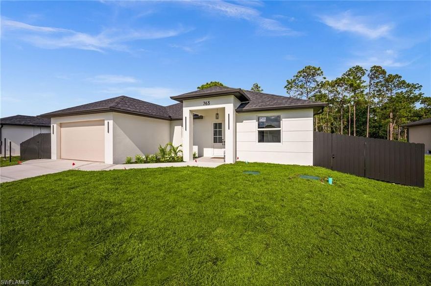 Here’s your **MLS-style property description**, matching your exact format, tone, and structure:

---

This MOVE-IN READY NEW CONSTRUCTION home offers an incredible blend of modern design, quality craftsmanship, and everyday comfort. Featuring 3 BEDROOMS and 2 FULL BATHROOMS, this residence is thoughtfully designed with an OPEN FLOOR PLAN, soaring HIGH CEILINGS, and elegant finishes throughout, creating a bright and inviting living space. The DESIGNER KITCHEN showcases QUARTZ COUNTERTOPS, a FULL MATCHING QUARTZ BACKSPLASH, and BRAND NEW MODERN STAINLESS STEEL APPLIANCES, along with a convenient WASHER AND DRYER already included.

The PRIMARY LUXURIOUS SUITE provides a relaxing retreat with a DOUBLE SINK VANITY and STYLISH CEILING SHOWER, offering both comfort and sophistication. Built with high standards, this home includes IMPACT WINDOWS AND DOORS, a TWO-CAR GARAGE WITH EPOXY FLOORING, and a carefully curated selection of modern hardware, finishes, and color palettes that elevate the overall design.

Step outside to enjoy the OPEN PATIO and COVERED LANAI, designed to provide privacy while maintaining a sense of openness and connection to the surrounding community—perfect for relaxing or entertaining. Located in a QUIET AND CALM NEIGHBORHOOD, just 3 minutes from State Road 82, this home offers convenient access to Fort Myers Beach (approximately 25–35 minutes) and Naples Beach (about one hour), making travel effortless.

Blending MODERN STYLE, ELEGANCE, and PURPOSEFUL DESIGN, this home stands out with its exceptional QUALITY, ATTENTION TO DETAIL, and thoughtfully crafted living experience.